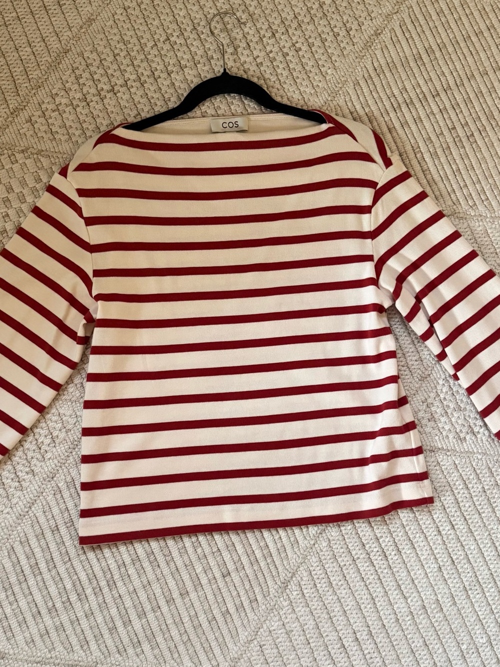 COS Cream and Red Striped Long-Sleeve Tee